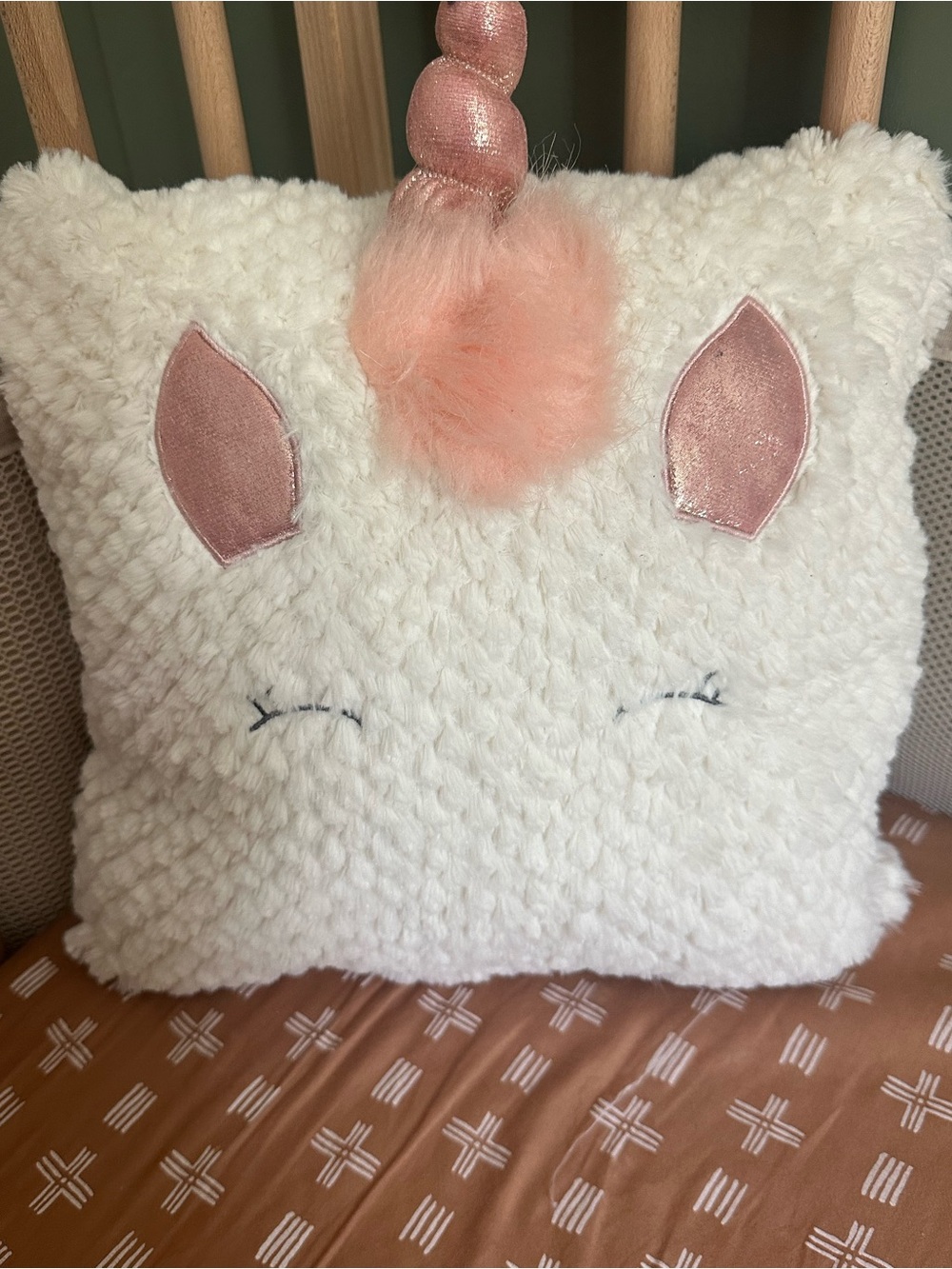 Hobby Lobby White Plush Unicorn Throw Pillow with Pink Accents